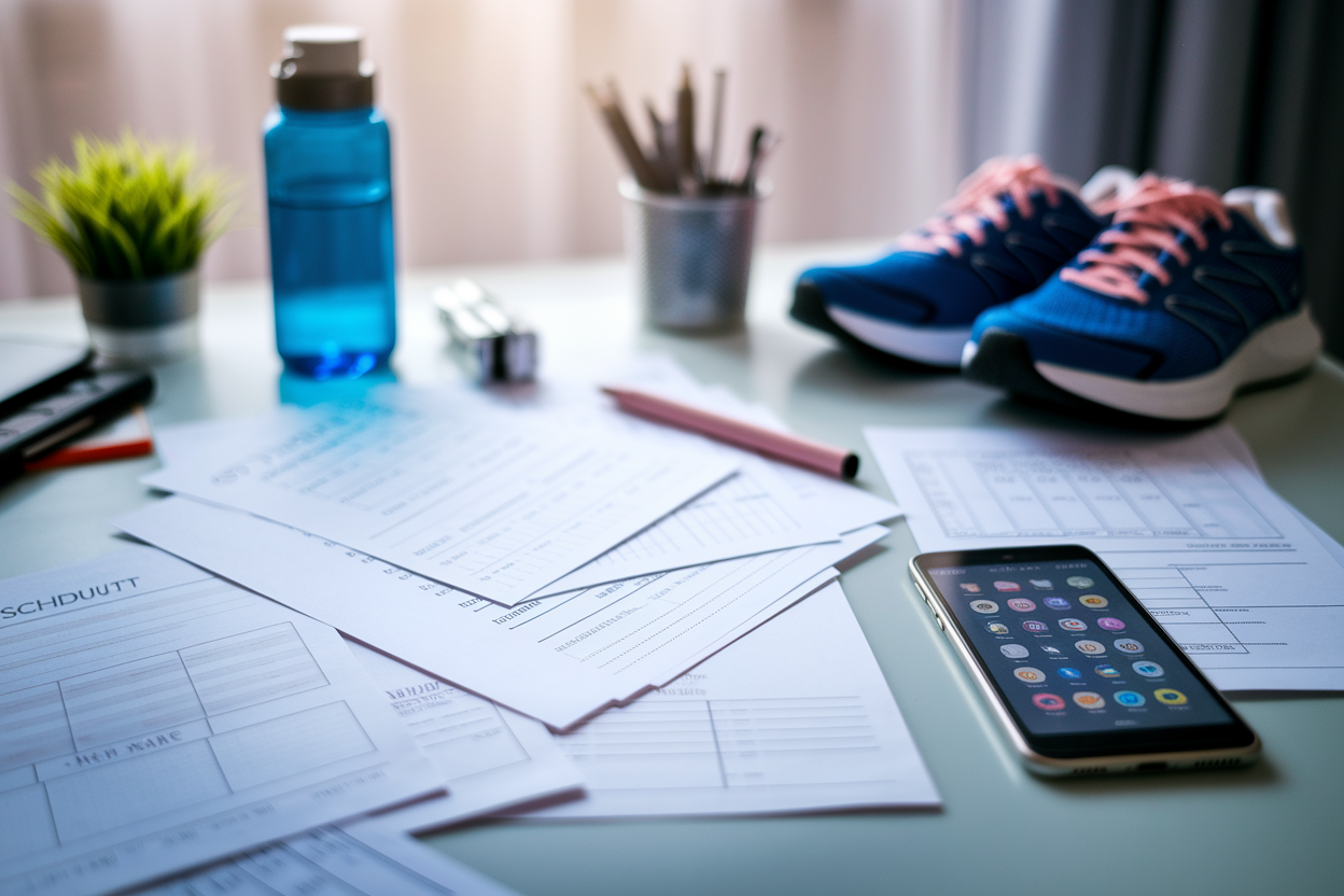 bureau-plans-smartphone-chaussures-bouteille