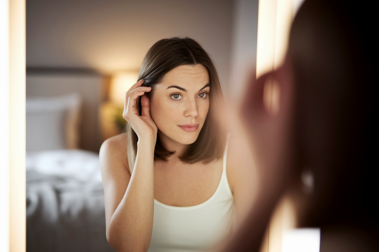 femme-dos-miroir-touche-cheveux