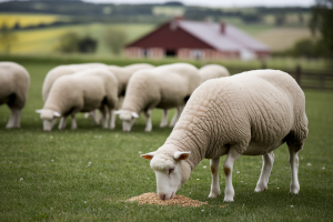 mouton-mangeant-pature-ferme-floue