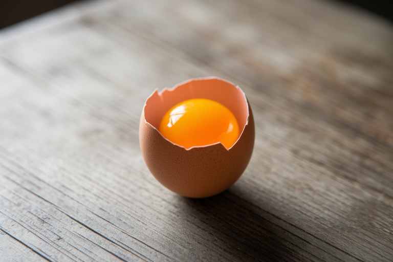 oeuf-casse-jaune-table-rustique