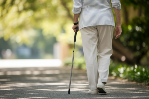 personne-agee-dos-canne-moderne-parc