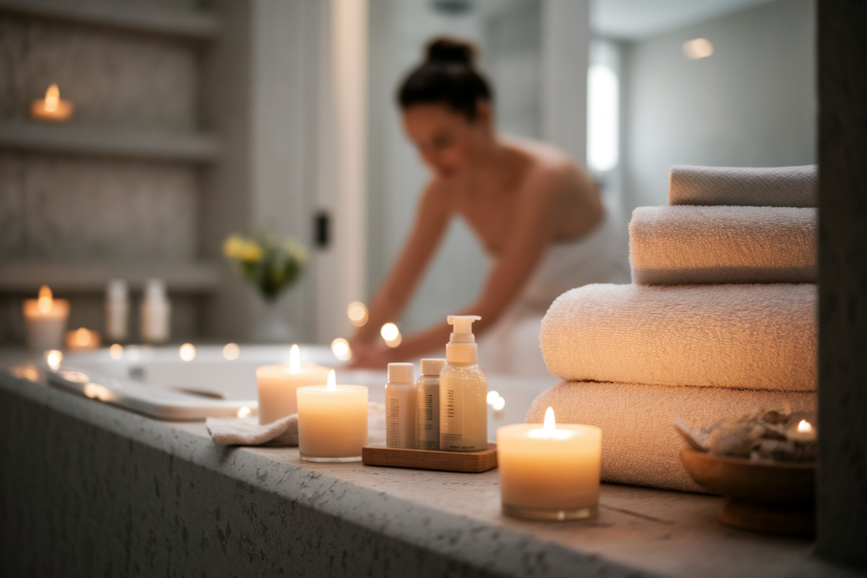 spa-serviettes-bougies-femme-floutee