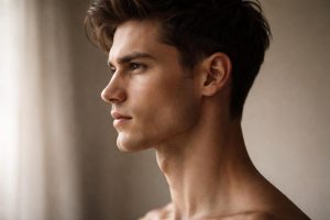profil-visage-machoire-eclaire-arriere-plan-flou