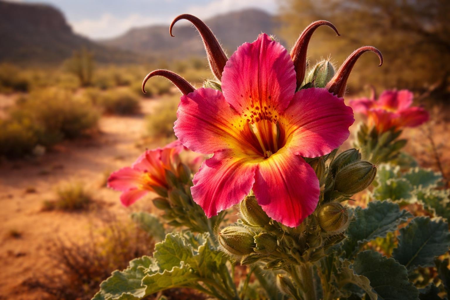fleur-griffe-diable-feuillage-desert