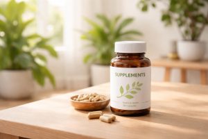 bouteille-complement-table-plantes-flou