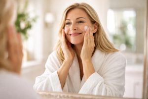 femme-creme-visage-salle-bain
