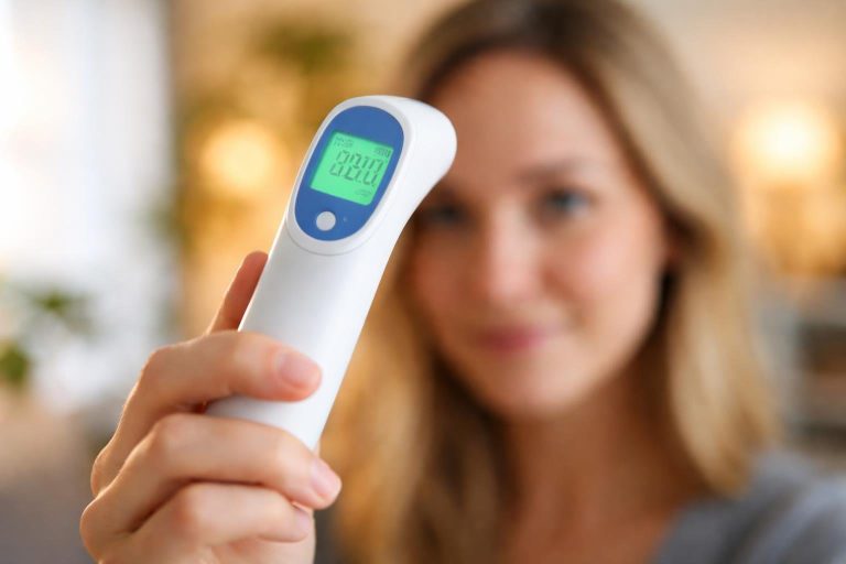 personne-thermometre-sans-contact-flou