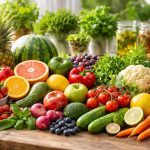 fruits-legumes-table-bois-couleurs-vives