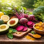 table-bois-aliments-frais-colorés