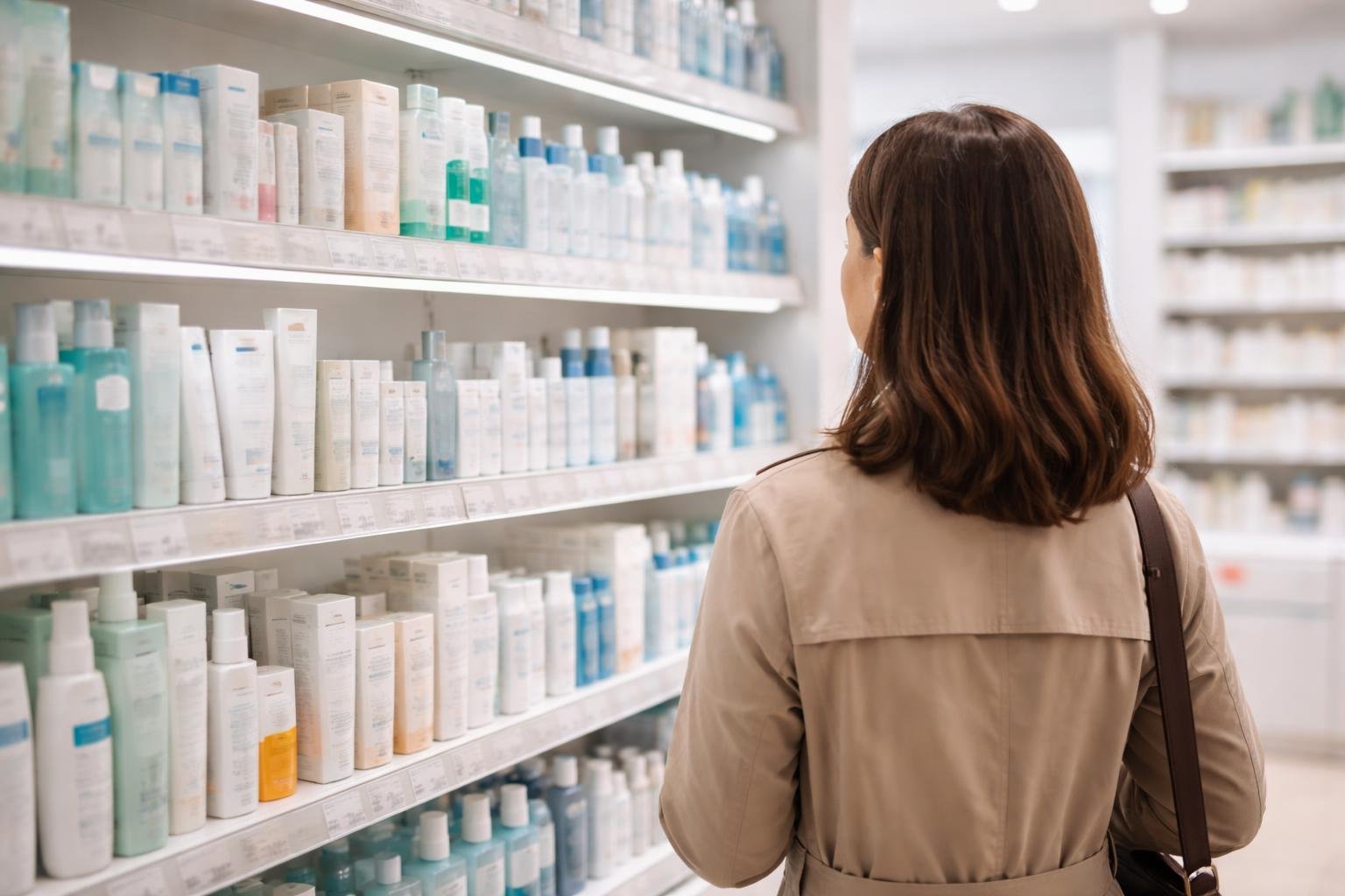 personne-etagere-produits-soin-pharmacie